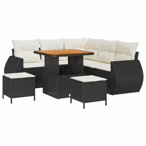 vidaXL Garten-Sofa-Set 8 pcs Schwarz Poly-Rattan, Garten und Terrasse, robuster modularer Stil, Loungemöbelset, Rattansofa, Akazienholz, wetterfest