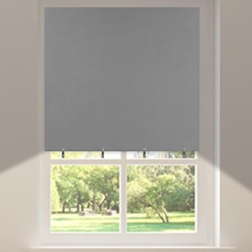 No Drill Blackout Roller Blinds Easy Fit Thermal Stick On Temporary Shades | Self Adhesive, No Screw, Perfect Fit, Black out Window Cover, For Bedroom Bathroom Kitchen Window Doors, with 4 Clips
