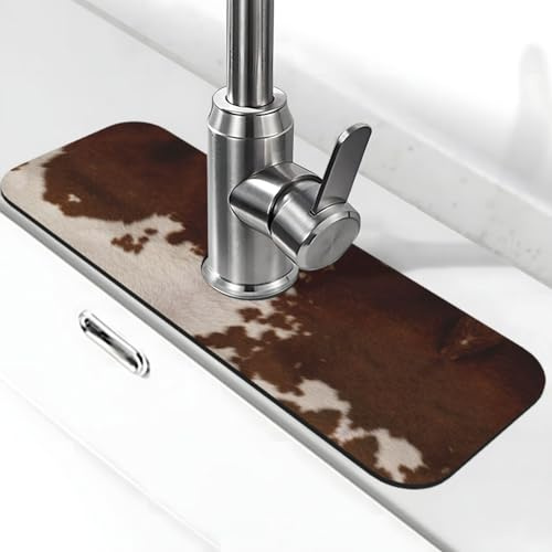 Tapis de robinet absorbant en peau de vache rouge et marron pour évier de cuisine, protection anti-éclaboussures pour salle de bain et cuisine (38,1 x 14 cm)