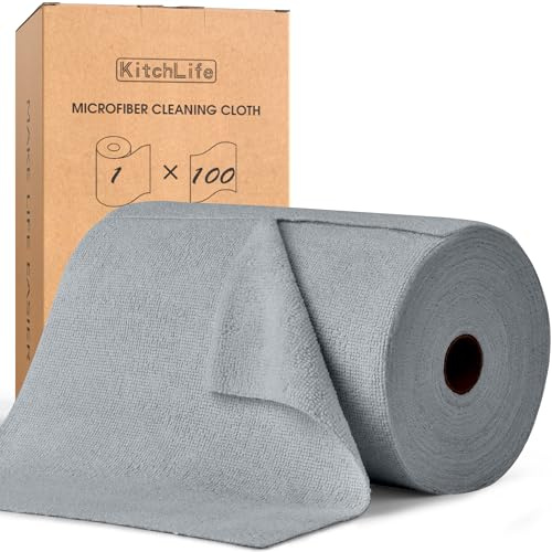 KitchLife Mikrofaser Reinigungstücher, 100 Stück pro Rolle Abreißbare Putztücher, Wiederverwendbare Fusselfreie Lappen für Küche, Haus und Auto, Dunkelgrau