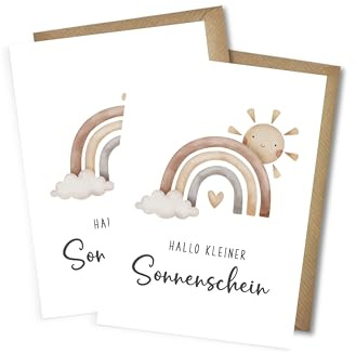 WBdesignz 2er-Set - Geburtskarte - Glückwunschkarte zur Geburt Junge Mädchen - Boho Regenbogen - mit Umschlägen DIN A6 (2er-Set)