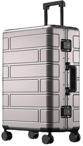 Hartschalen Koffer Handgepäck Aus All Aluminium, Ganzmetall Trolley Koffer Ohne Reißverschluss Mit Schloss, Reisekoffer Trolley Koffer Metalll Rollkoffer Für Reisen Business (Grau, 61CM-70L)