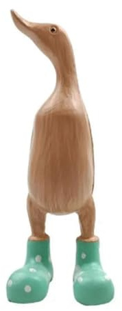 Ocnvlia Resin Duck Statue Garden Sculpture Cute Cartoon Ducks Wearing Spotted Wellies Boot Good Luck Figurine Easy Install Green-S