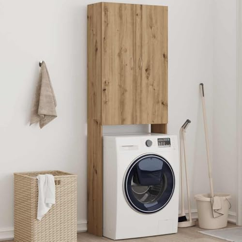 Festnight Armario Alto para Lavadora Mueble Organizador Lavadora Estantería Superior para Lavadora o Inodoro Armario Alto de Baño Ahorra Espacio 64x25,5x190 cm Roble Artisan