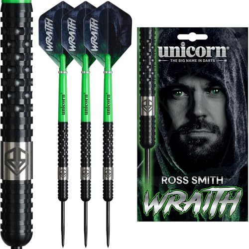 Unicorn Steel Tip Darts-Set | Ross 'Smudger' Smith | Wraith | 90% Tungsten Barrels | Durable Stunning Ultrafly Flights | Noir Black Volute Points | 24g