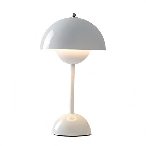 Sveudvdis Flower Bud Lamp Modern Flowerpot Cordless Mushroom Touch Table Lamp 3 Mode Dimmable Rechargeable Desk Lamp for Bedroom (White)