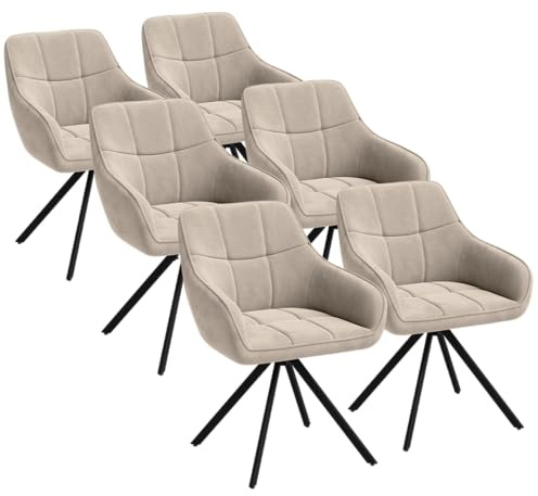 skølm Sköll Esszimmerstühle 6er Set, Macchiato, Samt, drehbar, bis 150 kg | 360° drehbarer Armlehnstuhl, Küchenstuhl für Esszimmer/Küche, Polsterstuhl mit Metallgestell, moderner Loungesessel, Essstuhl