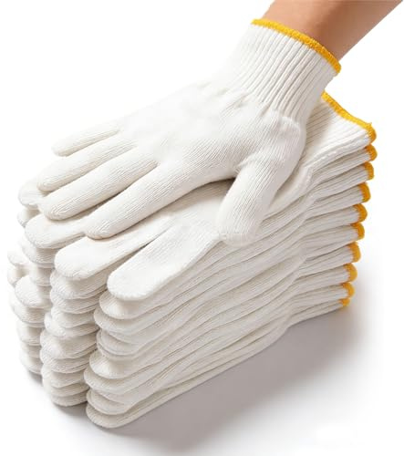 GloveRiant Unisex Cotton Work Gloves - Wear-Resistant, Anti-Slip Knitted Safety Gloves for Construction, Cooking, BBQ and Gardening (12 pairs)