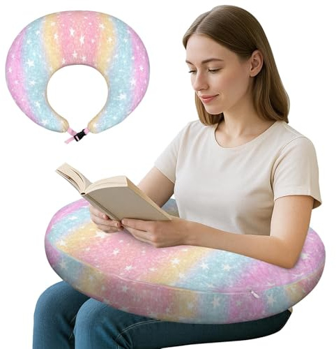 Crafting Pillow for Crocheting, Crochet Pillow for Lap Support, 12 Fun Print Styles, Ergonomic Arm Support, For Bed, Floor, Chair Comfort, Pain Relief and Fatigue for Gaming and Woking (Rainbow)