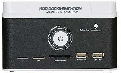 Docking Station Hard Disk USB 3.0 Dual Bay per HDD/SSD SATA 2.5”/3.5”, Supporta fino a 8TB, Clone Offline One Touch, Lettore Schede SD/TF/CF/MS/M2, Hub USB, Hot Swap Plug&Play (HDD Non Inclusi)
