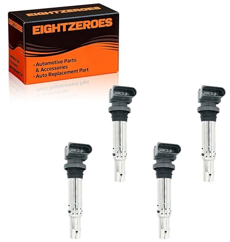 4-Piece Ignition Coil Pack Compatible with Audi | A1 A2 A3 and Volkswagen Golf Polo Beetle Jetta Scirocco 1.2L 1.4L 1.6L TFSI 1998-2018, Replaces 036905100A, Spark Plugs