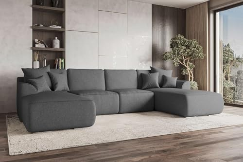 99rooms Gusto Wohnlandschaft Polsterecke Couchgarnitur Strukturstoff Neve Anthrazit mit Schlaffunktion