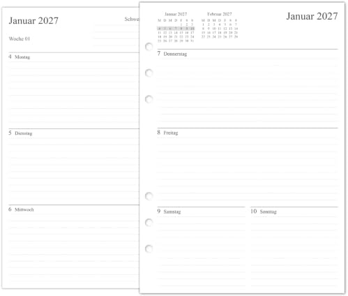 newestor 2027 Wochenplaner Einlage A5, 1 Woche auf 2 Seiten, Kompatibel mit Filofax A5 Organiser