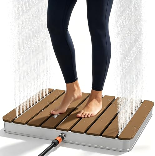 Suusolny Gartendusche WPC Quadrat Braun, Bodendusche Außendusche für Garten Pool Sauna, rutschfeste Standfläche Wetterfest mit Holzoptik, Fontänenhöhe bis 4 m, Außendusche Camping geeignet