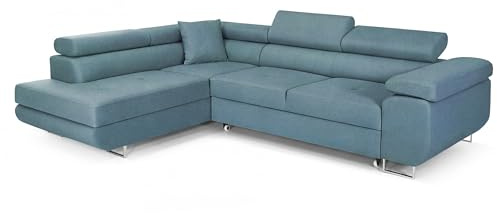 COMFORTINO FURNITURE Ecksofa mit Schlaffunktion PASTI L-Form, Sofa Couch mit Bettkasten, 3-Sitzer Eckcouch, Schlafsofa für Wohnzimmer, Big Sofa Couch mit Schlaffunktion (Petrolblau, Ottomane Links)