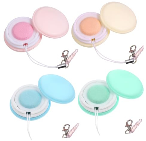 4Pcs Silicone PP Phone Screen Cleaners with Lanyard and Lid | Macaron round Design for Smartphones and Tablets, Attachable Keychain Buckle, Convenient Portable Cleaning Accessory