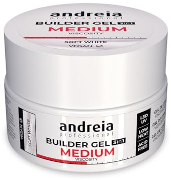 Andreia Professional Gel Constructor Uñas Postizas Vegano - Acrigel Semipermanente para Uñas Profesional Viscosidad Media - Curado con Lampara LED Uñas semipermanentes, Resina UV - Blanco Suave 22g