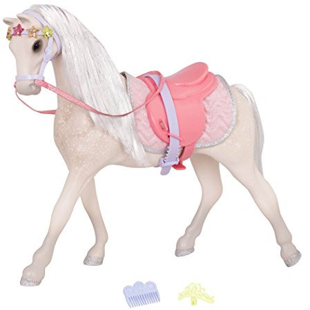 Glitter Girls Glitzer Pferd mit Diadem – Puppenzubehör für 36 cm Puppen mit Zaumzeug, Sattel, Haarspangen – Schimmel Stute und Accessoires, Spielzeug für Kinder ab 3 Jahren