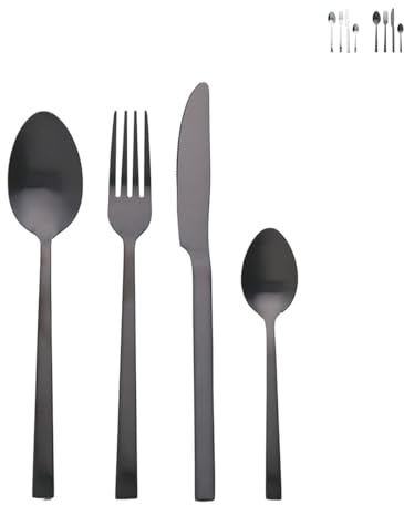 Villa d'Este Home Tivoli 2197796 Lexington Besteck-Set 24 Stück Schwarz Matt, Stahl