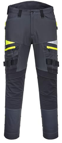Portwest DX449 Mens Slim Fit Work Trousers Stretch Fabric Knee Pad Pockets | High-Rise Back Waistband, Triple-Stitched, Cargo Storage, Crotch Gusset, Reflective, Durable