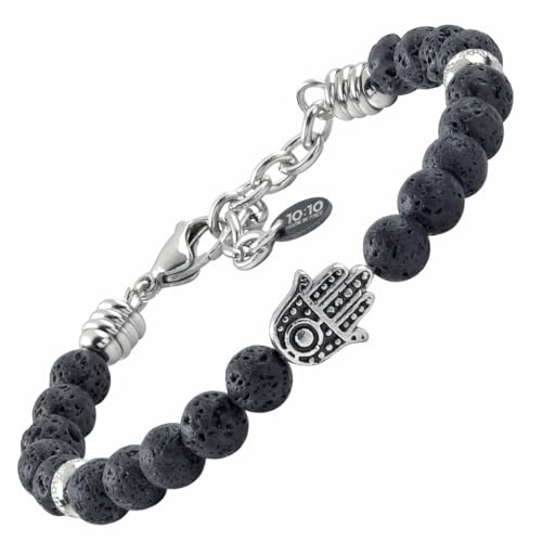 10:10 Pulsera mano de Fátima de acero inoxidable con piedras naturales de 6 mm. Pulsera muy resistente fabricada en Italia