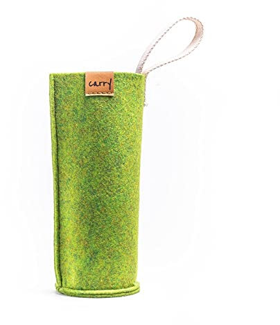 Carry Sleeve Schutzhülle für Glasflasche 1,0l | Hergestellt aus reycelten PET-Flaschen | Waschbar | Mit praktischer Trageschlaufe | Handgenäht in Deutschland | Vegan (Limette)