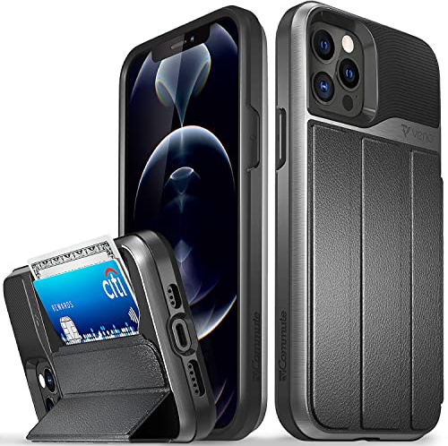 Vena vCommute Brieftasche Hülle Kompatibel mit Apple iPhone 12 / iPhone 12 Pro (6,1 -inch), (Militärqualität, Kartenfach) HandyHülle mit Standfunktion, Leder Flip Brieftasche Etui Schutzhülle - Grau