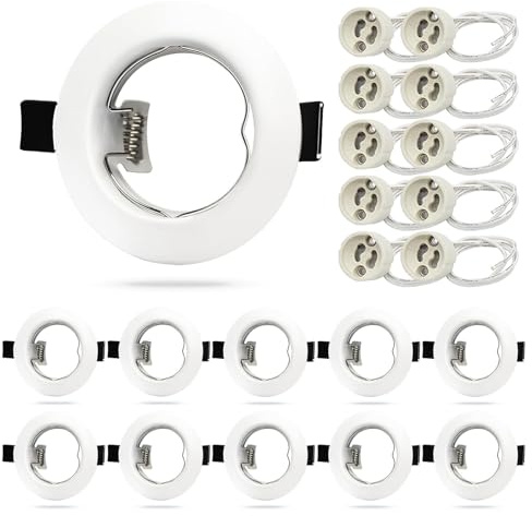HiBay® 10er LED Einbaustrahler 230V Set GU10 Deckenspots Rund Weiß Einbauspot Rahmen 68mm Inkl. GU10 Fassung für LED oder Glühbirne | Einbauspot Rahmen Inkl. GU10 Fassung für LED Glühbirne Metall Wohnzimmer Schlafzimmer Küche Flur Büro