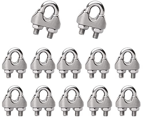 12 Pcs M3 U Bolt Wire Rope Clip Cable Clamp, Stainless Steel Wire U Bolt Saddle Fastener Clips Clamps for 3mm Thick Wire Rope Cable for Laundry Lines, Porch Furniture
