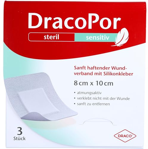 DracoPor sensitiv 8 x 10 cm sanft haftender Wundverband steril mit Silikonkleber, 3 St. Pflaster