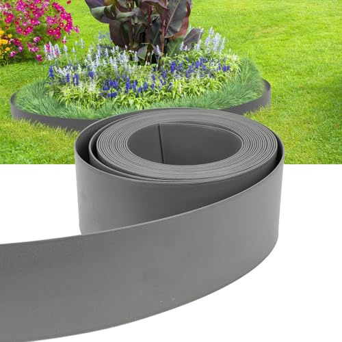 Randaco gräskant plast klippkant grå 10 m/14 cm gräsmatta kant trädgård gräskantband blomrabatter blomrabatt inramning osynlig gräsmatta gräns