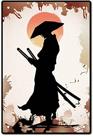 CREATCABIN Ninja Segno di Metallo Piastra di Latta Giapponese Samurai Vintage Segni Targa Sole al Tramonto Retro Indoor Outdoor Toilette Bagno Decorazioni per Pareti per La Casa di Famiglia Hotel