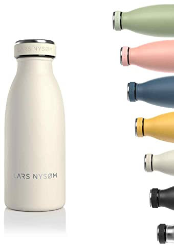 LARS NYSØM Botella de Acero Inoxidable | Botella aislada 0,35l | Cantimplora de 0,35 litros a prueba de fugas para deportes, bicicleta, perro (Almond Beige, 350ml)