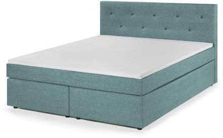 Traumnacht Boxspringbett, mit 7-Zonen Tonnentaschenfederkernmatratzen (H3) und Komfortschaumtopper, leichter Aufbau, produziert nach deutschem Qualitätsstandard, 180 x 200 cm in türkis