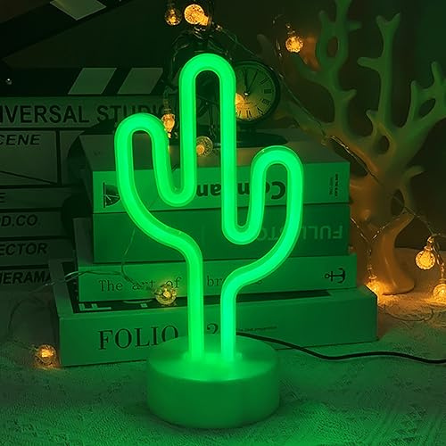 XRR Neon Schilder, Kaktus Neon-Zeichen Lichter Neonlicht mit Basis Batterie/USB Powered, Nachtlicht Led-Neon Sign für Weihnachten Kinderzimmer Wohnzimmer Hochzeit Dekor