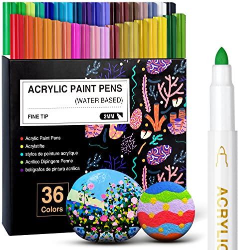 AKARUED 36 Farben Marker Acrylstifte, Acrylfarben Stifte für Holz Glas Papier Leinwand Geschenkekarte DIY Fotoalben Ostereier Deko Kunststoff Stoff Becher, Steine bemalen Set