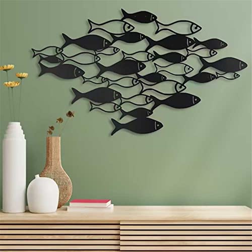 JYHCD Metall Fisch Wanddekoration Thema Strand Wandbehang Skulptur Fischschwarm Wanddeko Schwarz Weihnachts Halloween Dekorationen Für Bad Wohnzimmer Garten Pool,26,4X45,7Cm