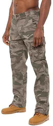 BRAND KRUZE Mens Cargo Combat Trousers KZ116 Camouflage Green Camo Summer Pants Jeans All Waist Sizes Khaki 36S