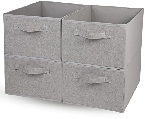 OVAKIA Schubladen Organizer 4er Set Groß Faltbar Aufbewahrungsboxen Stoff | 39 x 28 x 20 cm Harte Bodenplatte Stabil Stoffboxen für Kleiderschrank Unterwäsche Socken, Krawatten