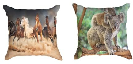 Ulticool - Kissenhülle - Pferde Sand Natur Tiere Koala - Set von 2 Motiven – 45 cm x 45 cm - Dekokissen ohne Füllung - Kissenbezug Zubehör für Sofa/Bett - Braun Grün Beige