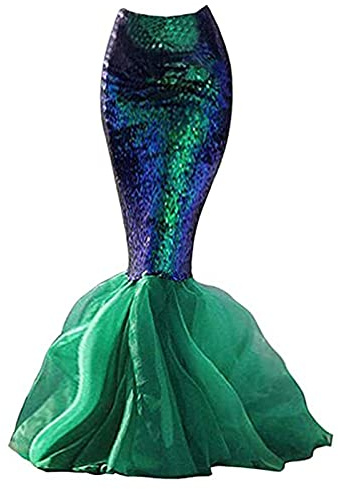 Damen Meerjungfrauen Rock Glitzer Pailletten WickelrockTüllrock Fischschwanz Lustige Maxirock für Karneval Kostüm Abendkleid Prinzessin Cosplay Party Halloween