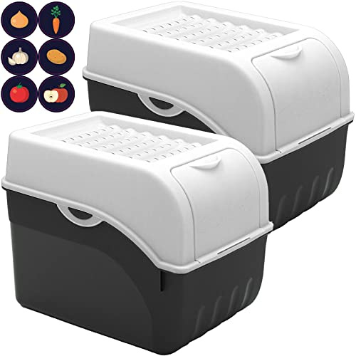 ARTECSIS® 2x Kartoffel Aufbewahrungsbox mit Deckel für 6 kg Kartoffeln (weiß) - Vorratsbehälter & Vorratsdosen Gemüse & Lebensmittel - Kartoffelbox, Zwiebelbox, Gemüsebox (inkl. 6 Aufkleber)
