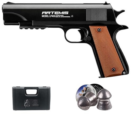 Pistolas de balines Artemis LP400 | Arma PCP de Carga Manual de perdigones Calibre 4,5mm Tipo Colt 1911 + maletín y balines