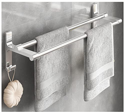DOCHKA Handtuchhalter Handtuchstange Bad Wand Montage Badetuchhalter Handtuchstange Aus Edelstahl Mit Haken Doppelt Badezimmer Küche(Silver,80cm)