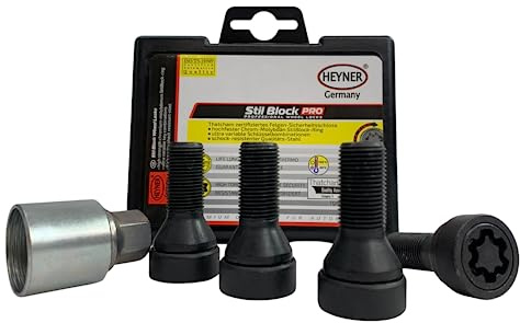 M14x1.25 Locking Wheel Bolts With Removal Key Fits: BMW 1 2 3 X3 X5 I3 I8 F Models HEYNER 574/5B (Black)