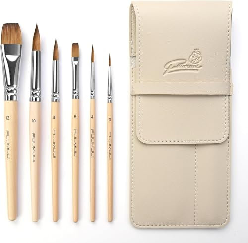 Aquarellpinsel Set - 6er Professionell Rotmarder Reisepinsel mit Ledertasche für Aquarell,Wasserfarben | Hoher Farbtragekapazitat & Exzellenter Sprungkraft | Künstlerpinsel Rund,Flach, Echthaar Pinsel
