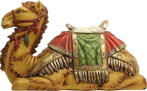 FADEDA Camel Lying Down Saddle Colourful Height 38 cm Hand Painted Detailed Nativity Scene Figures Christmas Table Decoration Nativity Accessories