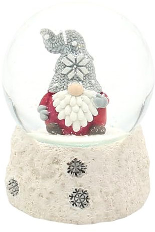 Palla di neve di Natale con berretto grigio su base bianca, sfera 6,5 x 6,5 x 8,8 cm Ø 6,5 cm