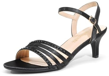 DREAM PAIRS Women's Low Kitten Heels Open Round Toe Rhinestone Strappy Sandals for Dressy Wedding Party,Size 5.5,BLACK-SATIN,SDHS2406W