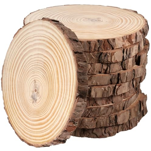 MAHIONG 10 PCS 16-17cm Natural Pine Wood Slices, Unfinished Wooden Discs for Crafts, Arts, Decor, Wedding, Christmas, DIY Projects